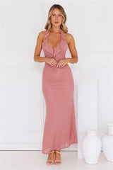 Everly Halter Mesh Maxi Dress Pink