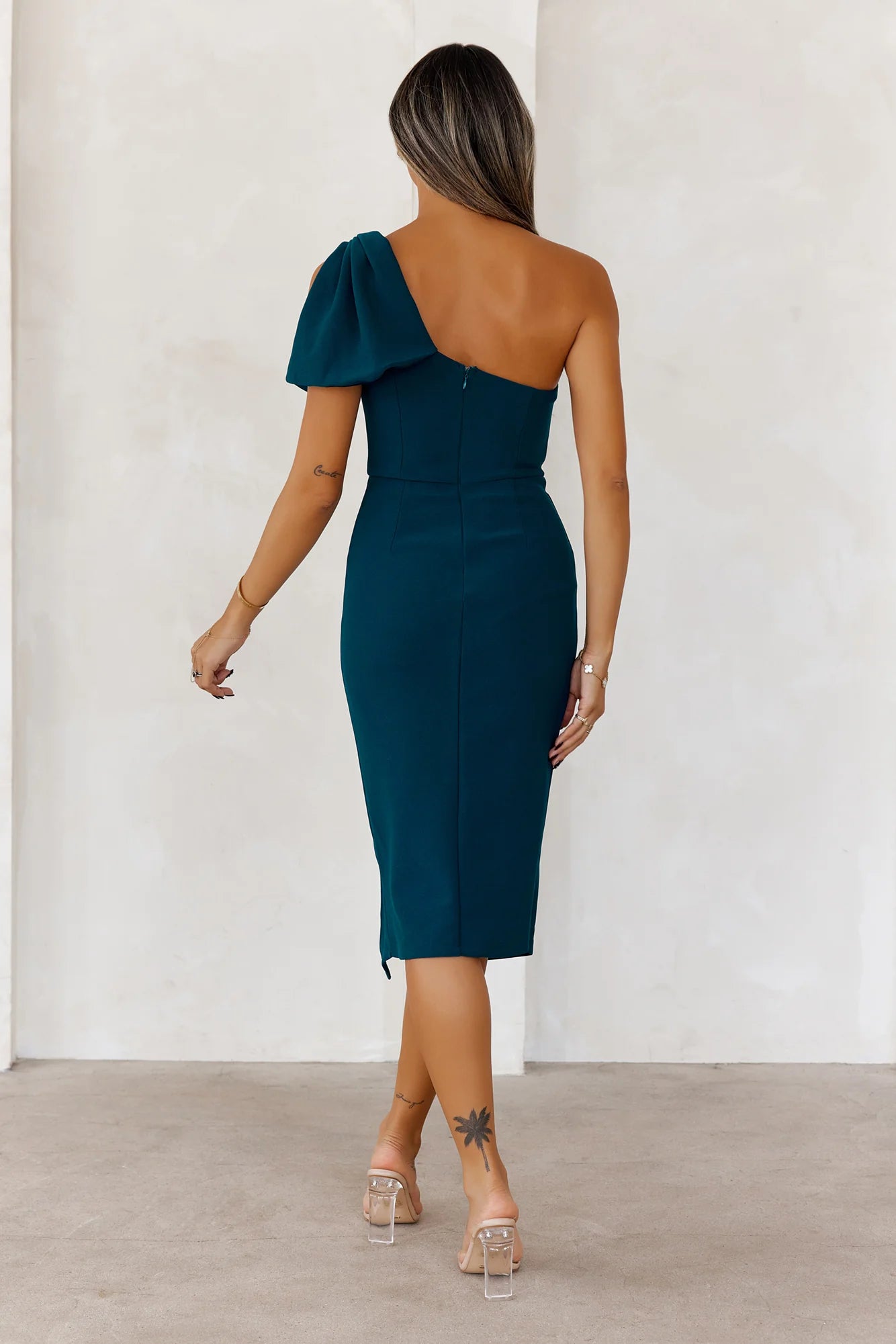Event Season Ready One Shoulder Midi Dress Green