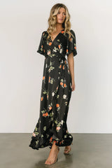 Amara Wrap Dress | Black + Coral Floral