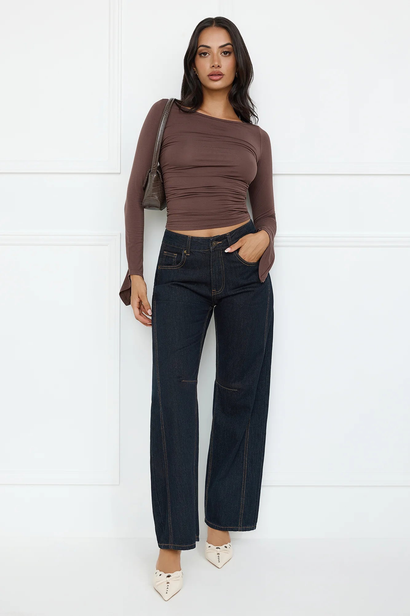 Elite Chic Long Sleeve Top Brown