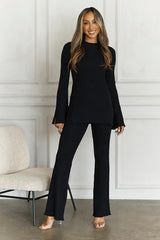 Cozy Holidays Long Sleeve Ribbed Top Black