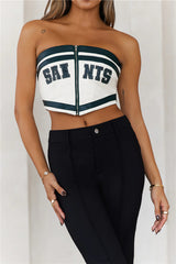 Team Saints Strapless Faux Leather Crop Top Ivory