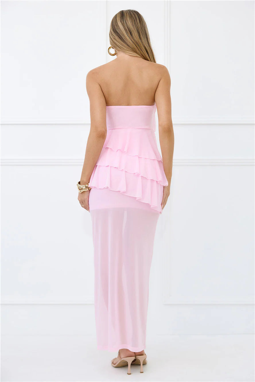 Wisp of Wonder Mesh Strapless Maxi Dress Pink