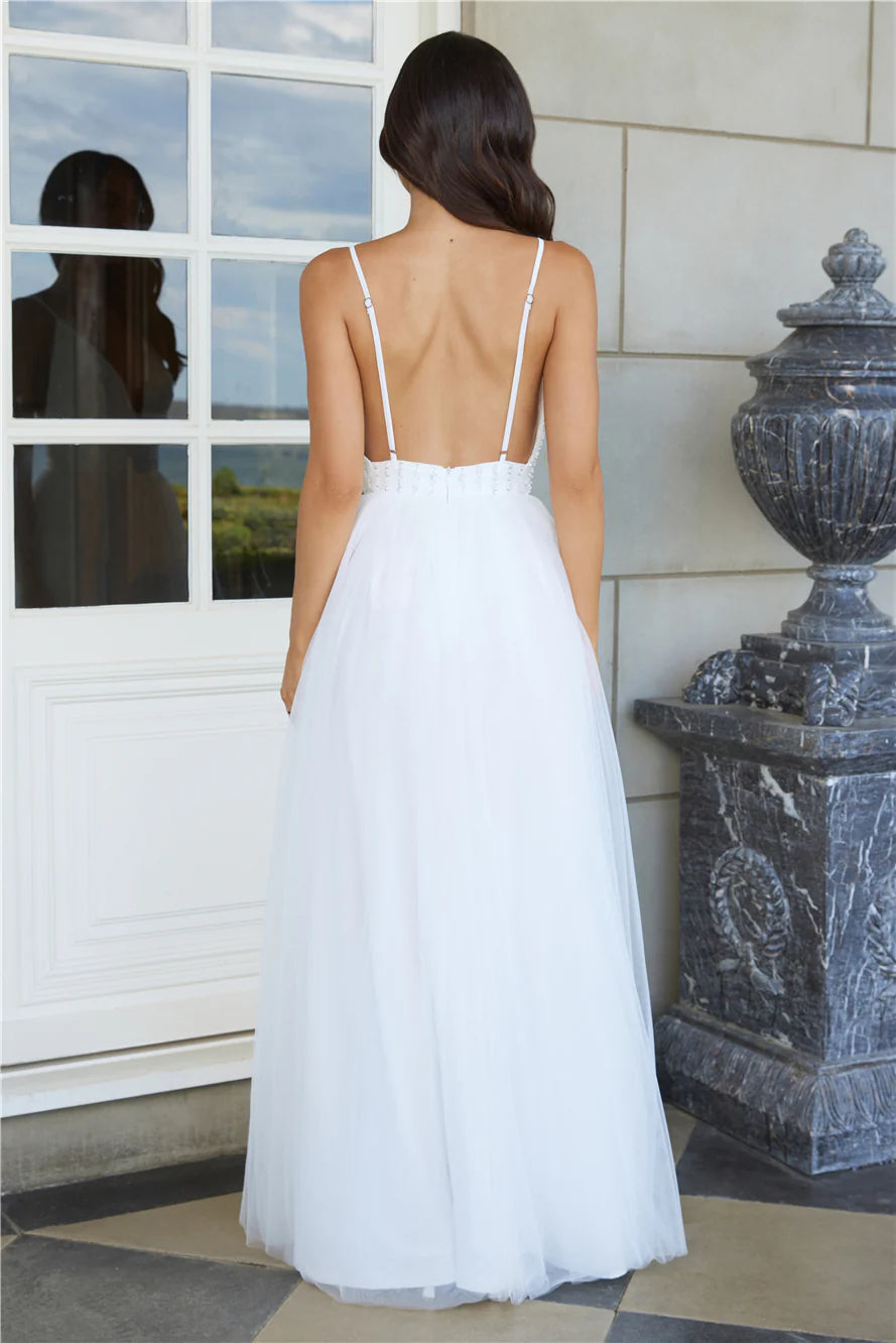 Glistening Moments Tulle Maxi Dress White