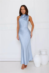 Formal Luxe Satin Maxi Dress Blue
