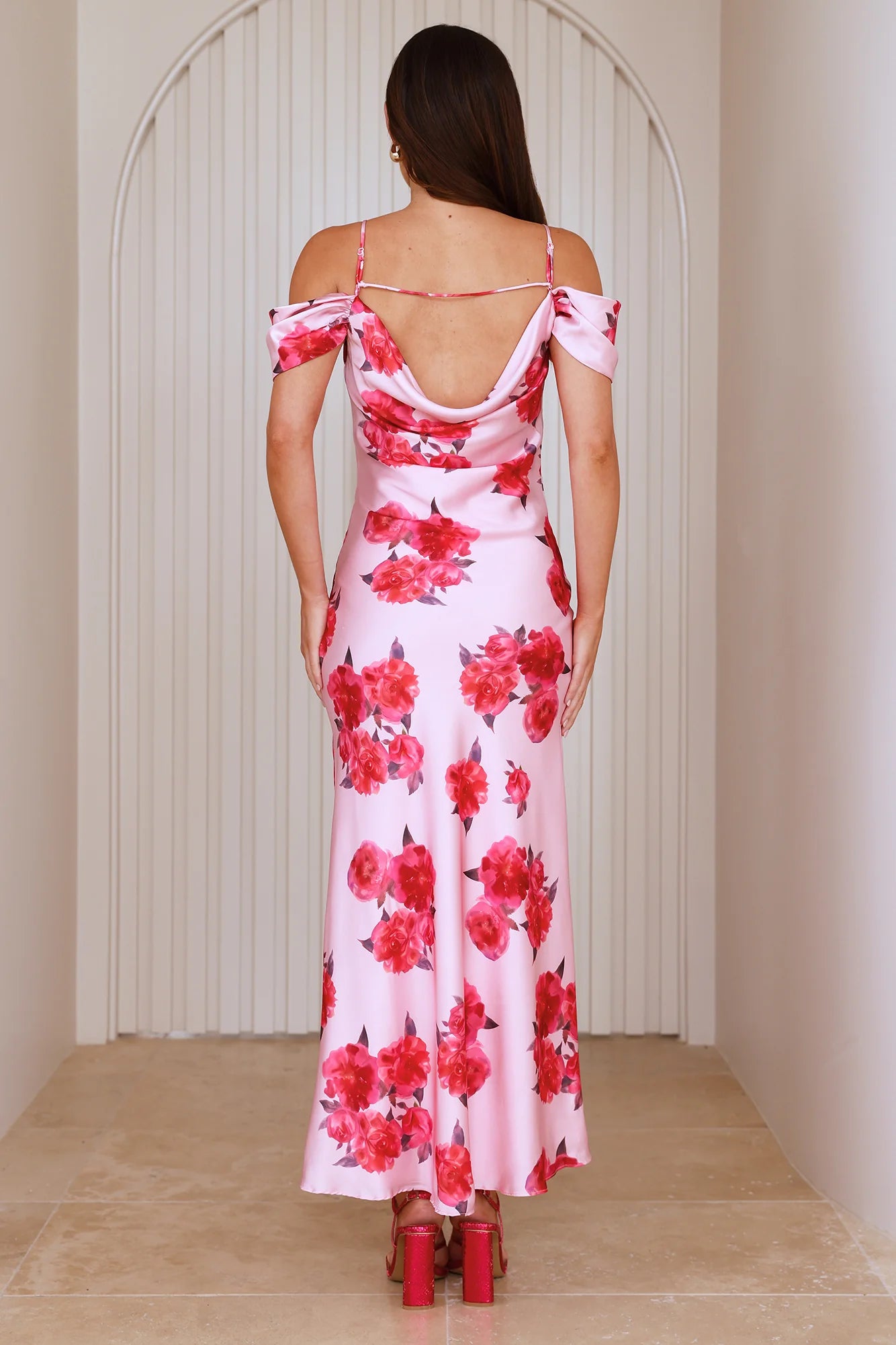 Evening Elegance Satin Maxi Dress Pink