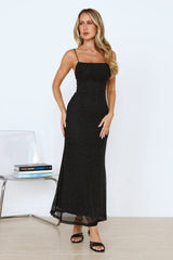 Elevated Status Embellished Mesh Maxi Dress Black