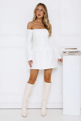 Captivating Girl Off Shoulder Mini Dress White