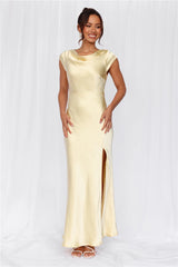 The Valentina Cap Sleeve Satin Maxi Dress Yellow