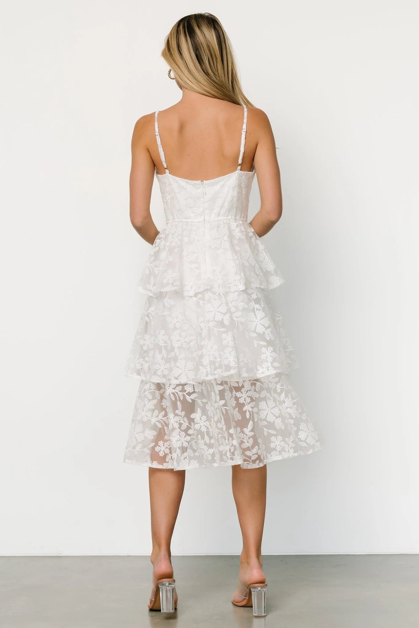 Giavanna Tiered Midi Dress | Off White