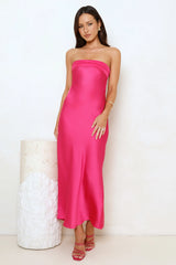 Cool Call Satin Maxi Dress Hot Pink