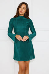 Evenings Of Luxury Plisse Long Sleeve Mini Dress Green