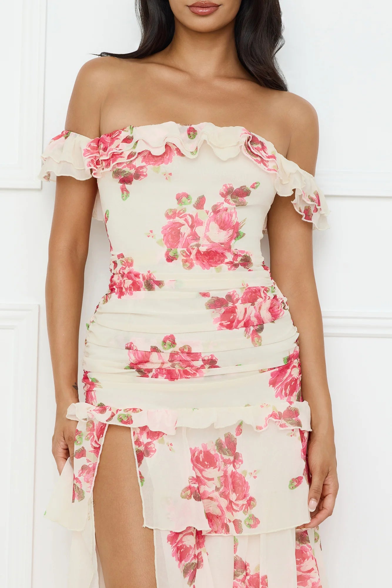 Floralicious Off Shoulder Maxi Dress Cream