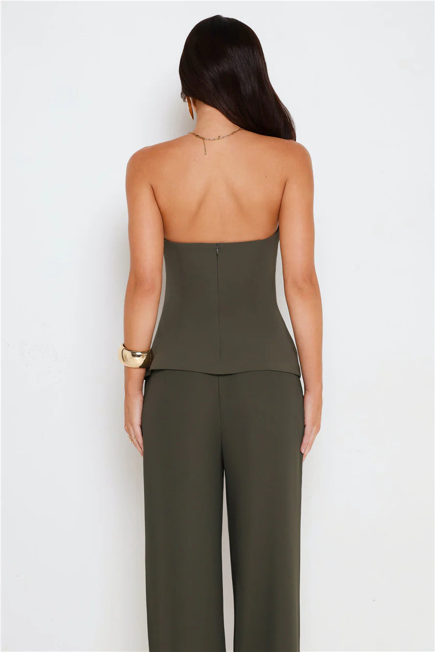Core Cut Tailored Strapless Top Khaki