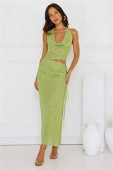 Twirl Me Pretty Mesh Halter Maxi Dress Green