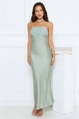 Every Love Song Satin Strapless Maxi Dress Sage