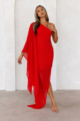Beauty Destination One Shoulder Maxi Dress Red
