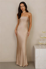 The Seraphina Strapless Satin Maxi Dress Champagne