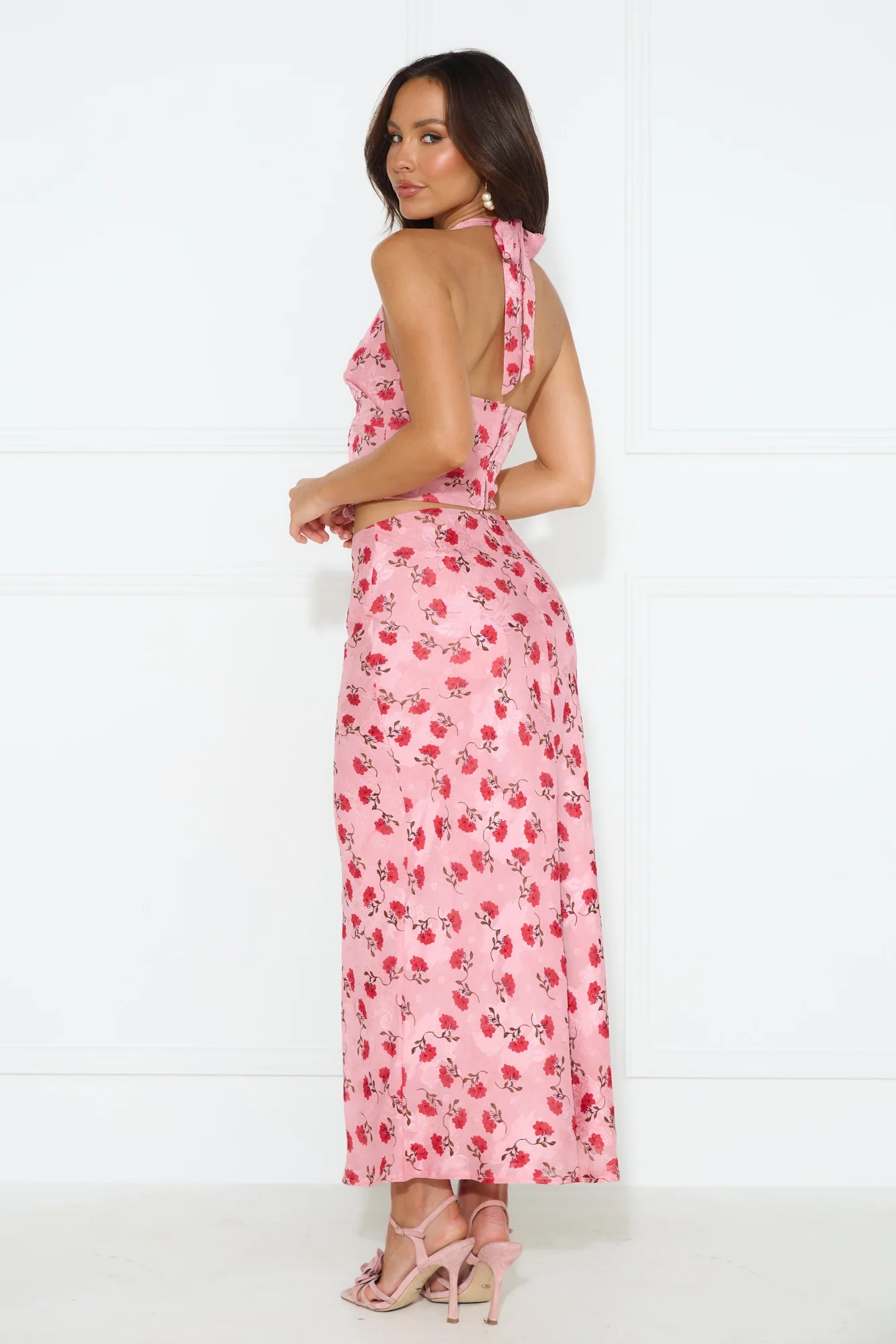 Valentine's Date Halter Crop Top Pink