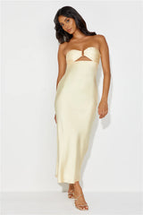 Unlike No Other Strapless Satin Maxi Dress Yellow
