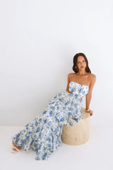 Bloom Spell Strapless Maxi Dress Blue