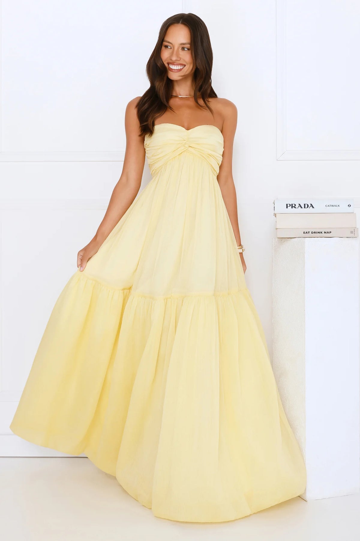 Unforgettable Style Strapless Maxi Dress Yellow