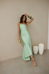 Champagne Chat One Shoulder Maxi Dress Green
