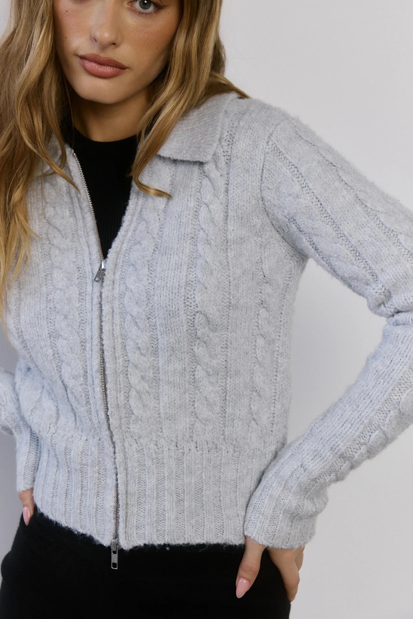 Winter Love Story Cable Knit Cardigan Grey