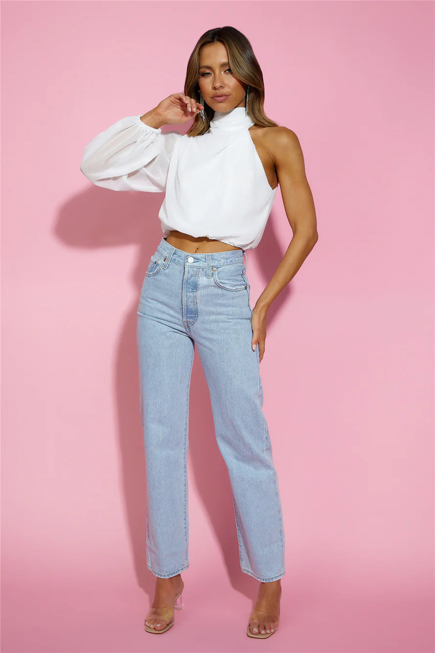 Deborah Chiffon Crop Top White