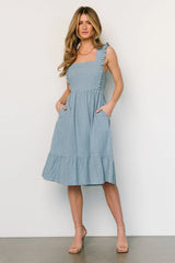 Gretta Ruffle Tie Back Midi Dress | Dusty Blue