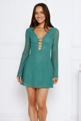 Champagne Aura Mesh Long Sleeve Mini Dress Green