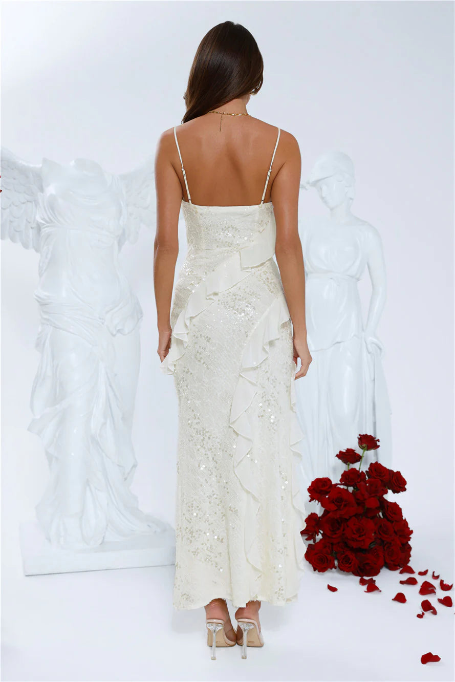 Glitter Gaze Sequin Maxi Dress Cream