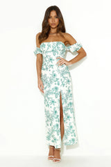 Chase Your Goals Off Shoulder Midi Dress Green