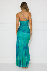 Fabulous Vibe One Shoulder Mesh Maxi Dress Green