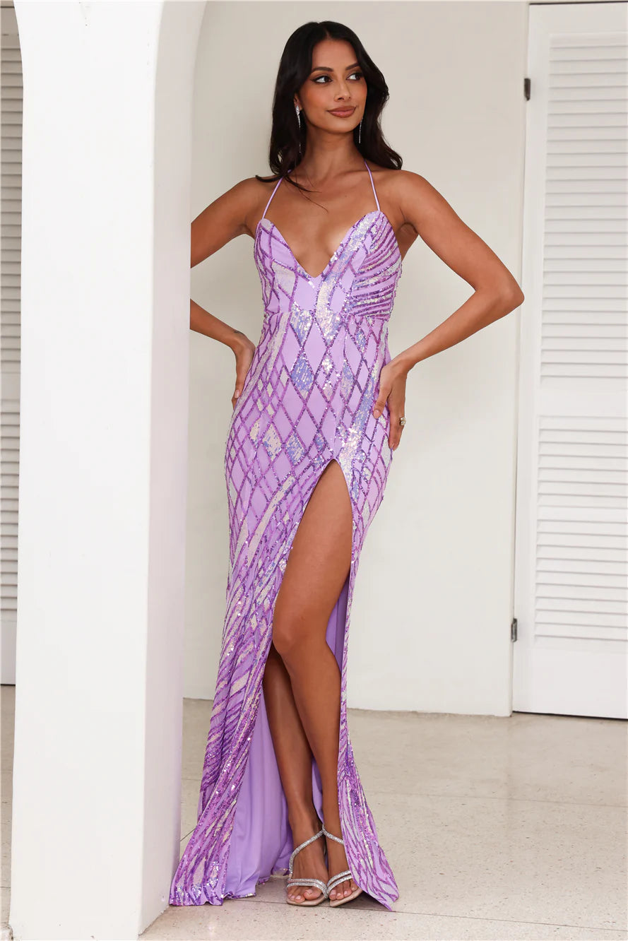 DEAR EMILIA Champagne And Stardust Maxi Dress Lilac