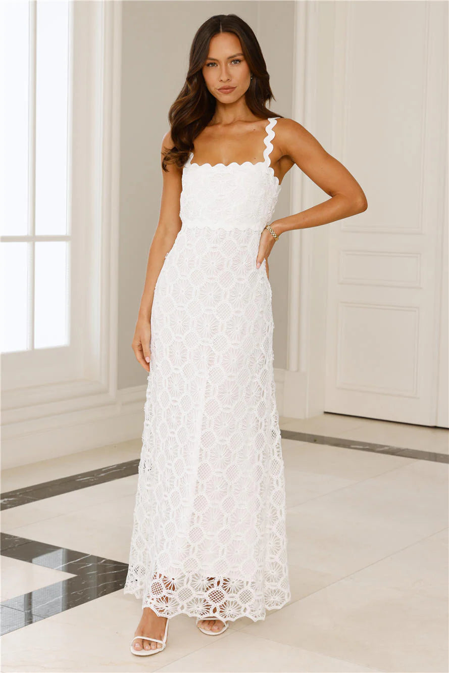 Catching Up Embroidered Maxi Dress White