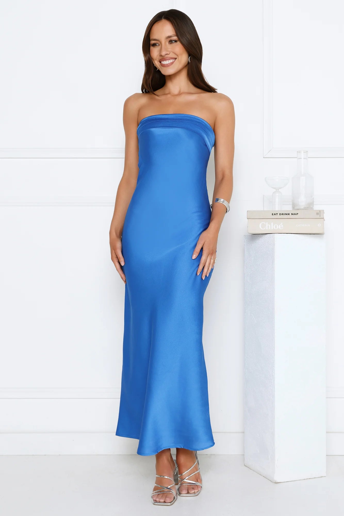 Cool Call Satin Maxi Dress Dark Blue