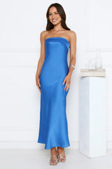 Cool Call Satin Maxi Dress Dark Blue
