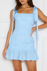 Blossom Embellish Embroidered Mini Dress Blue