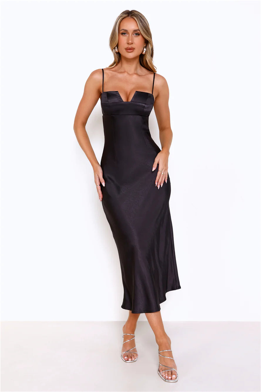 The Formal Soirée Satin Midi Dress Black