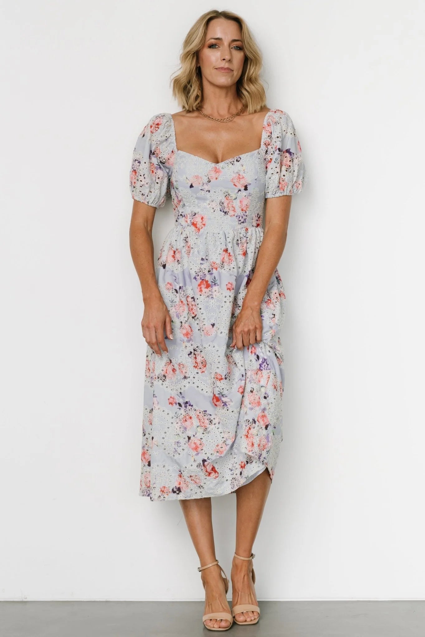 Leila Eyelet Midi Dress | Light Blue Floral