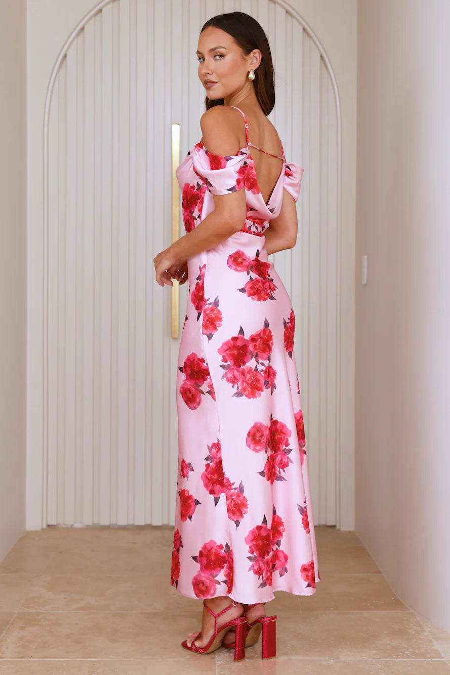 Evening Elegance Satin Maxi Dress Pink