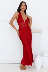 Flowers For Myself Satin Halter Maxi Dress Maroon