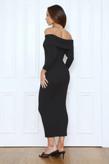 Chilled Luxe Off Shoulder Knit Maxi Dress Black