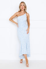 Empowered Girl One Shoulder Maxi Dress Blue