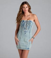 Summertime Heat Lace-Up Denim Mini Dress