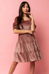 Bliss Smocked Velvet Short Dress | Vintage Rose