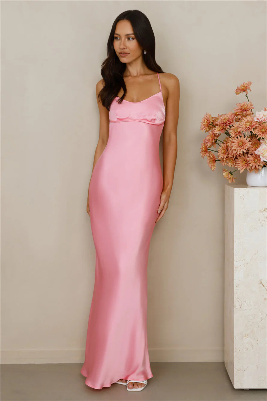 The Samara Satin Maxi Dress Candy