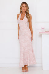 Coconut Whirl Halter Maxi Dress Pink