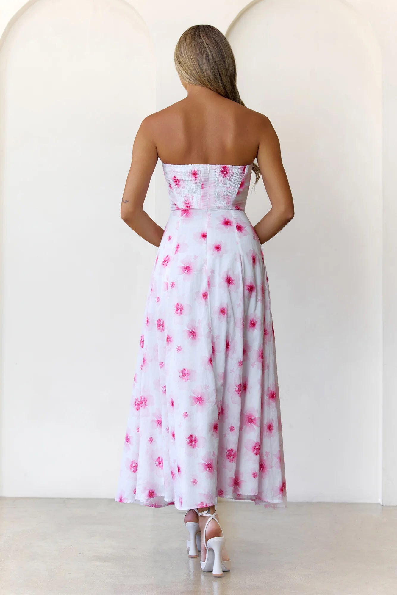 Cherry Bloom Strapless Maxi Dress Pink